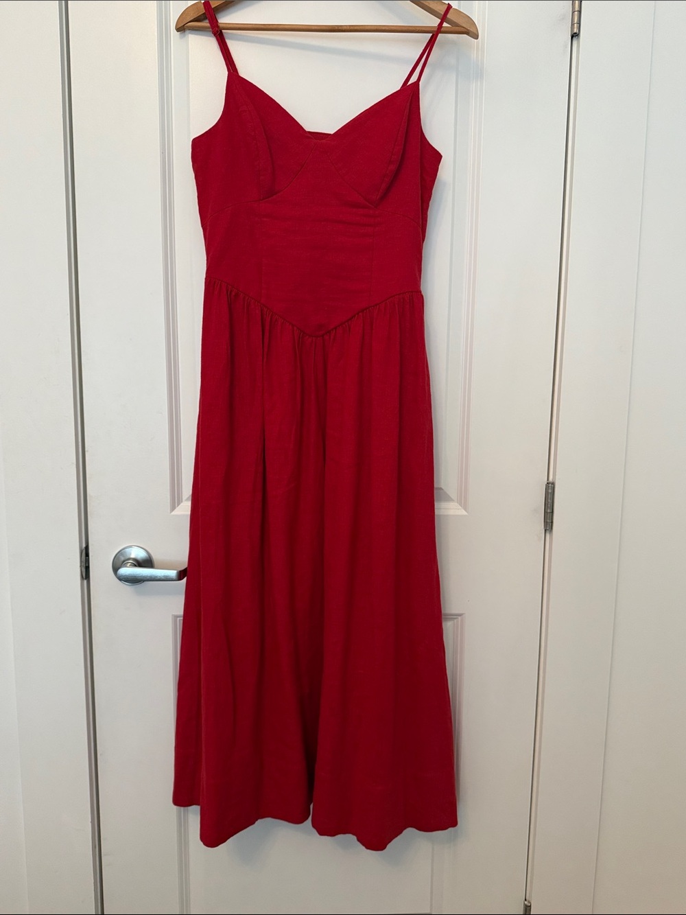 Christian Lacroix Red Linen blend Midi with Sweetheart Bodice